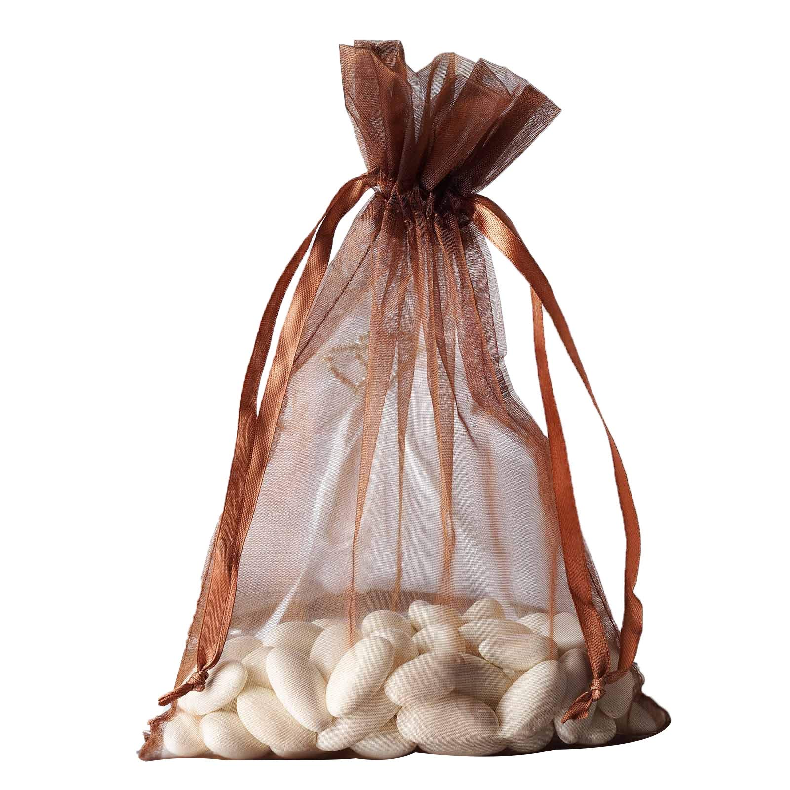 60 Pcs 6x9 Inch Chocolate Brown Organza Favor Bags - Elegant Wedding Party Favors, Jewelry Pouches, Candy Gift Bags for Bridal Showers, Baby Showers & Birthday Parties