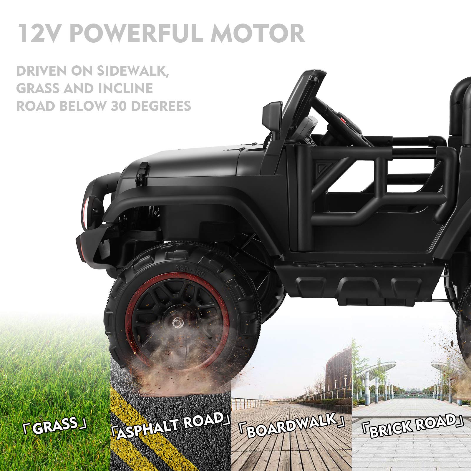 12V7AH Kids Electric Ride-On Truck with Parental Remote Control - 2-Seater Children's Car with Music, LED Lights & Spring Suspension - Perfect for Outdoor Play & Backyard Fun (Black)