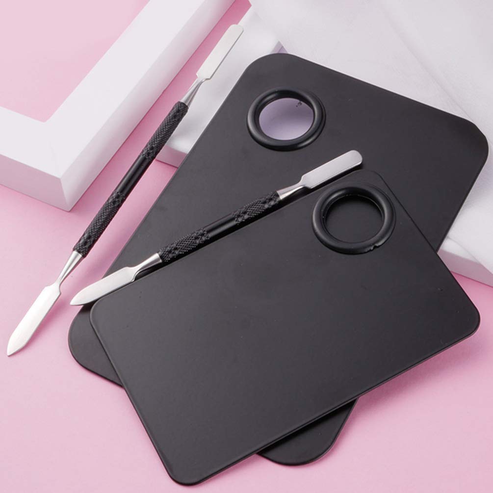 KALLORY 2-Piece Stainless Steel Makeup Palette Set with Spatula - Professional Cosmetic Mixing Tray for Foundation, Nail Art & Makeup Application - Perfect for Salon, Home & Travel Use