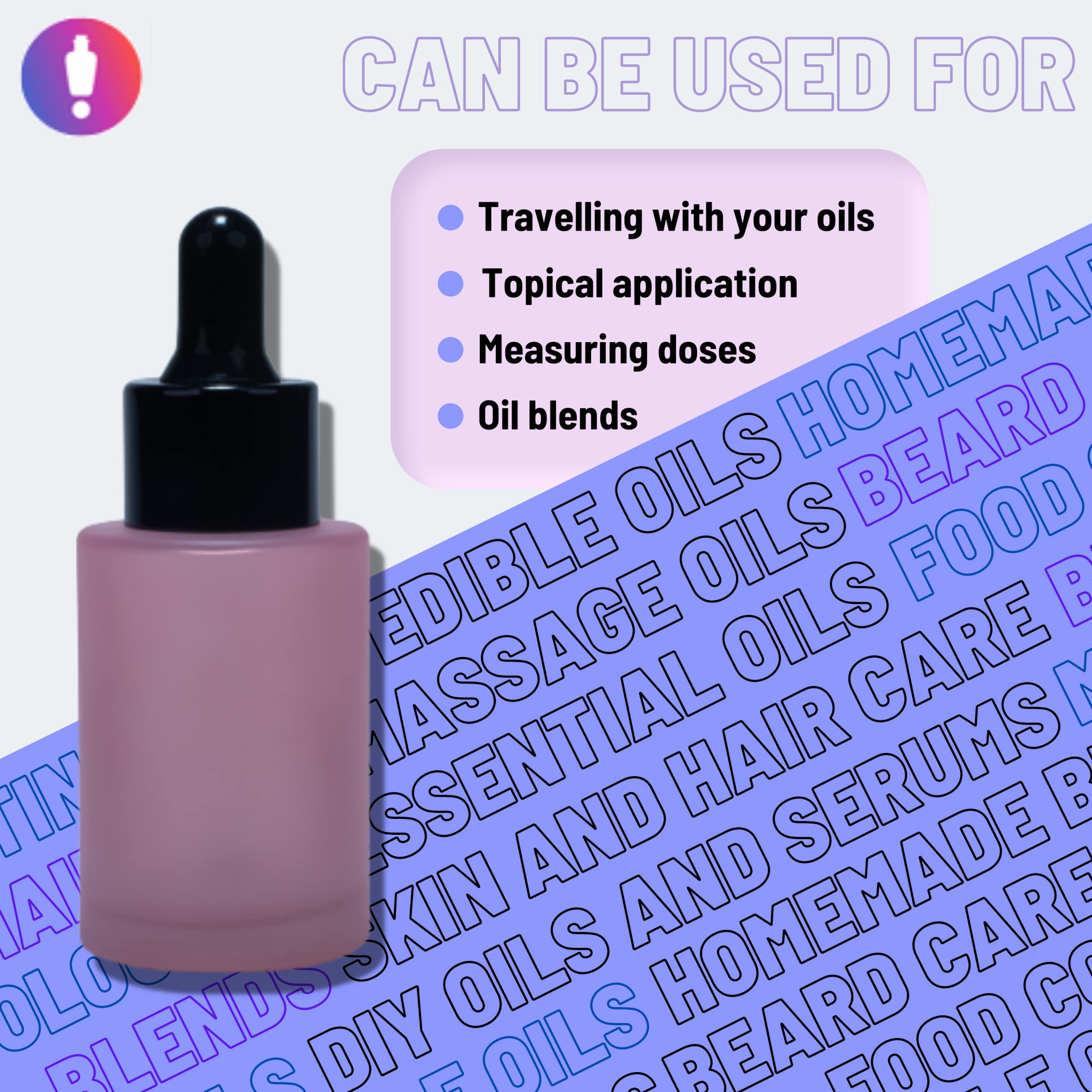 Rentra S.P.A 30ml Pink Frosted Glass Bottle with Glass Dropper, Black Ring & Silicone Teat - 3 Pack for Essential Oils, Carrier Oils, Cosmetic Serums & DIY Blends | Perfect for Aromatherapy, Skincare & Travel Use