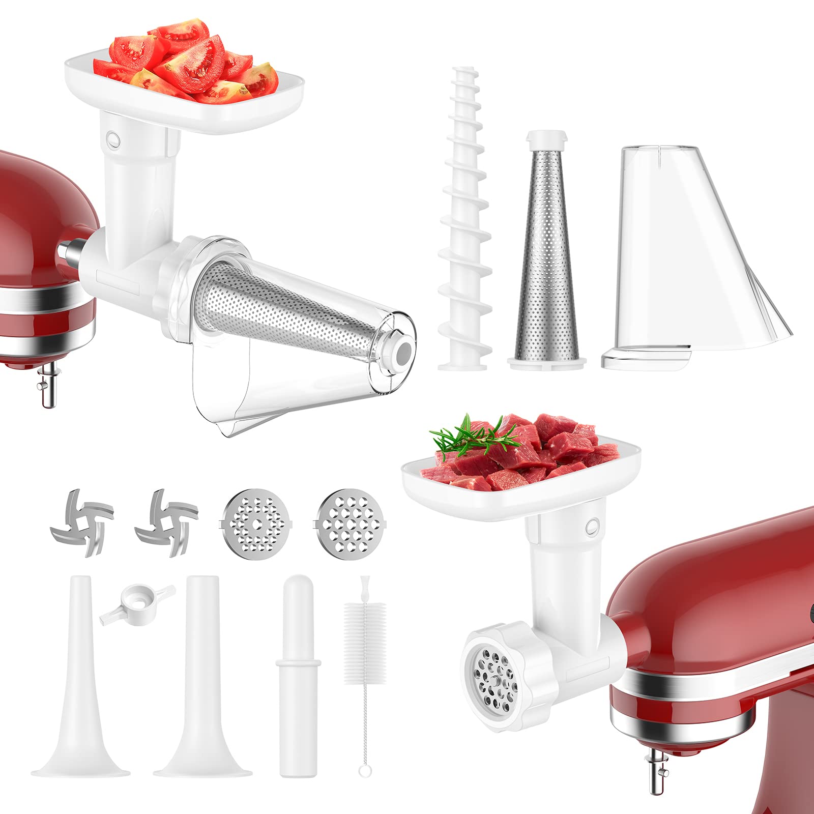 Kitchenaid Mixer Attachment Set - Fruit & Vegetable Strainer with Meat Grinder | Juicer & Food Processor for Smoothies, Baby Food & Meal Prep | Compatible with Kitchenaid Stand Mixers