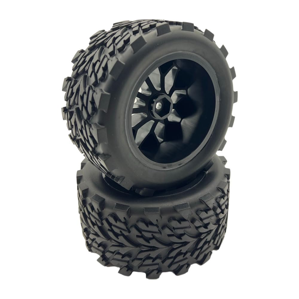 1/10 Scale 12mm Hex RC Wheels and Tires - Pre-Glued 4PCS for Traxxas Rustler, Stampede 2WD/4X4 VXL, Hoss, E-Revo, Redcat Volcano EPX - Durable Off-Road Tires for Racing, Bashing & Crawling - Compatible with RIAARIO AMORIL RC Trucks