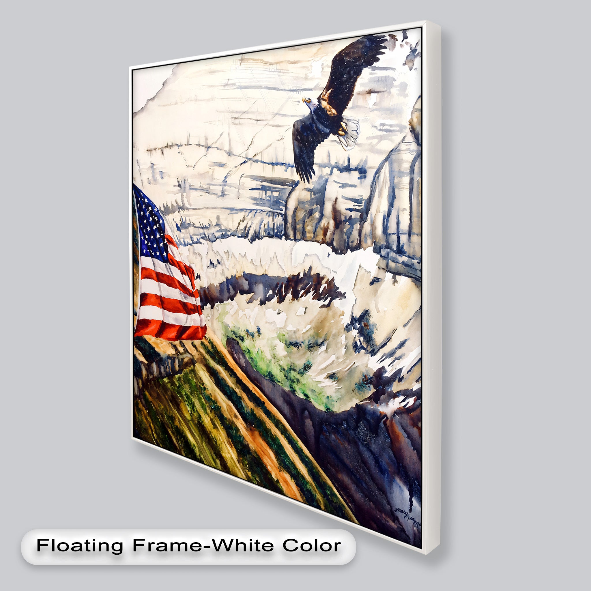 Patriotic Oil Painting of American Flag and Bald Eagle - Perfect for Home Decor, Office Wall Art & Gift for Independence Day