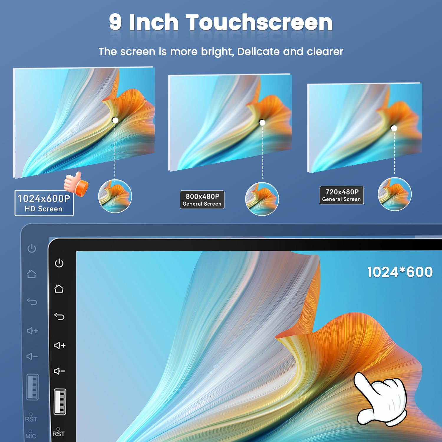 Hikity 9 Inch HD Touch Screen Single Din Car Stereo with Apple CarPlay & Android Auto - Bluetooth, Mirror Link, FM Radio, EQ, SWC, Reversing Camera & Microphone - Perfect for Road Trips & Daily Commuting