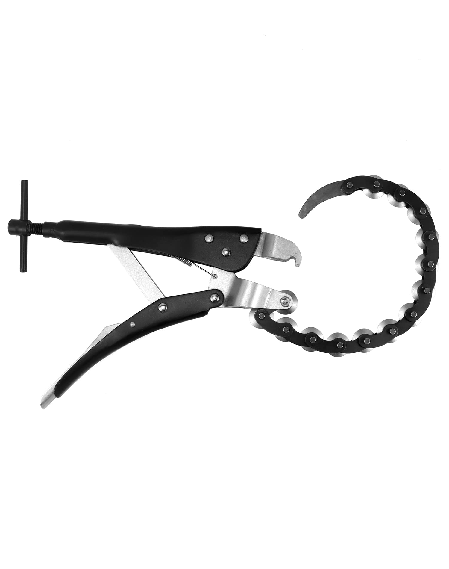 QWORK Heavy Duty Exhaust Pipe Cutter - Professional Black Carbon Steel Chain Tailpipe Cutting Tool with Replaceable Wheels for Automotive Repair & Muffler Installation