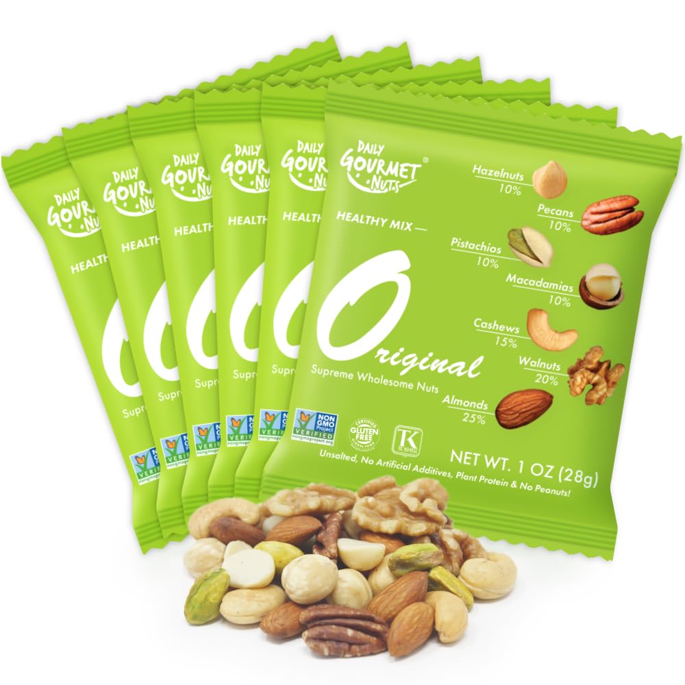 Premium Unsalted Mixed Nuts Snack Packs - No Peanuts, Healthy Trail Mix, Individually Wrapped Deluxe Assorted Nuts (48 Count) - Perfect for Office Snacks, Hiking & Travel