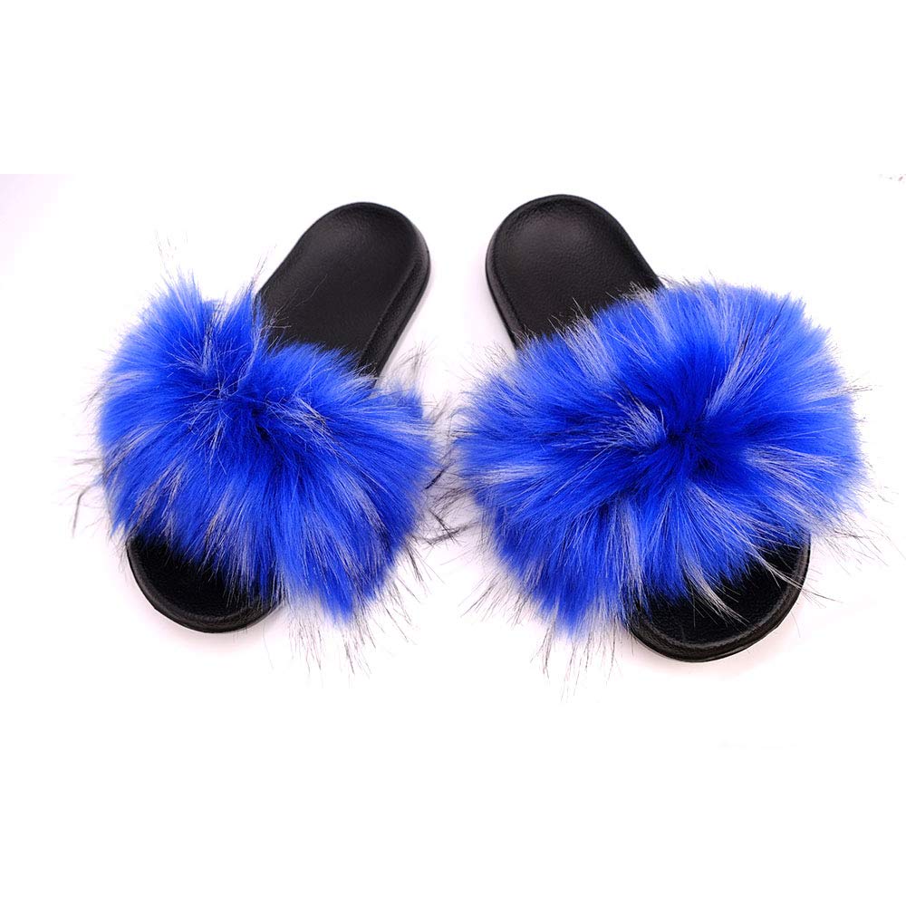 Women's Fuzzy Fur Slides - Soft Faux Fur Slipper Sandals with Open Toe for Indoor/Outdoor Wear - Cozy House Shoes for Lounge, Beach & Casual Outings