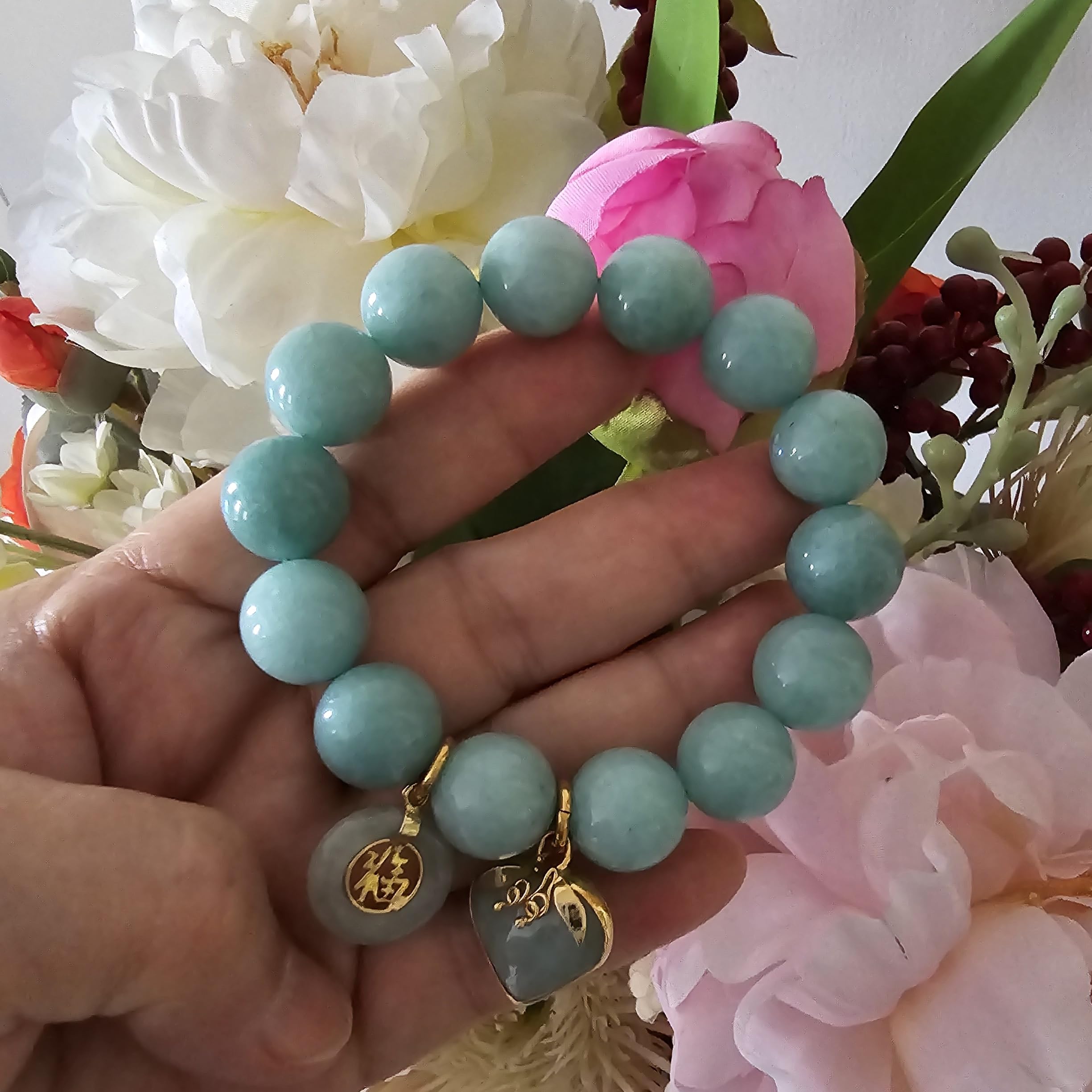 Natural Green Jade Bracelet for Women - Real Jade Bangle with Healing Energy, Lucky Heart Coin & Money Charm - Perfect for Meditation, Gifts & Spiritual Wellness