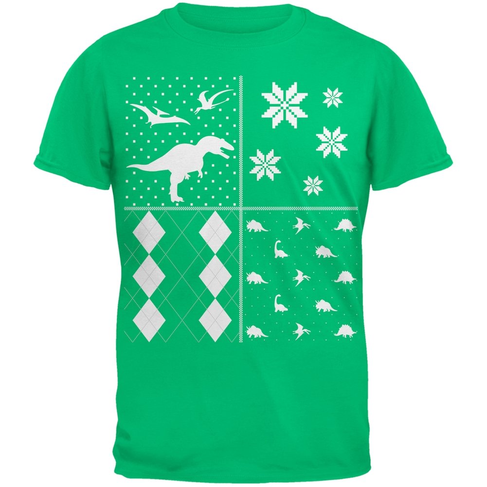 Old Glory Dinosaurs Ugly Christmas Sweater Green Youth T-Shirt | Festive Holiday Dinosaur Graphic Tee for Kids | Christmas Party & Family Gathering Outfit