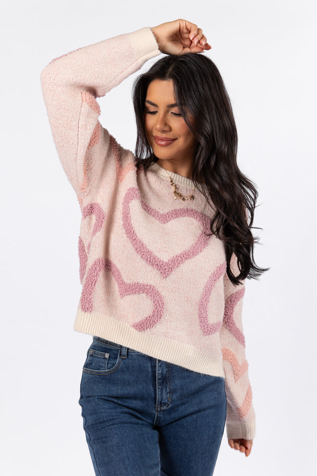 Love Again Mauve Multi Fuzzy Heart Sweater - Cozy Knit Pullover for Women | Valentine's Day Outfit, Date Night, Casual Winter Wear | FINAL SALE