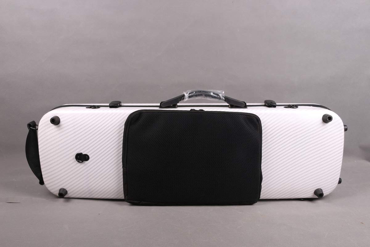 Carbon Fiber Violin Case - 4/4 Full Size Oblong Violin Box with Music Sheet Pocket | Lightweight & Durable for Travel, Practice & Performance (White)