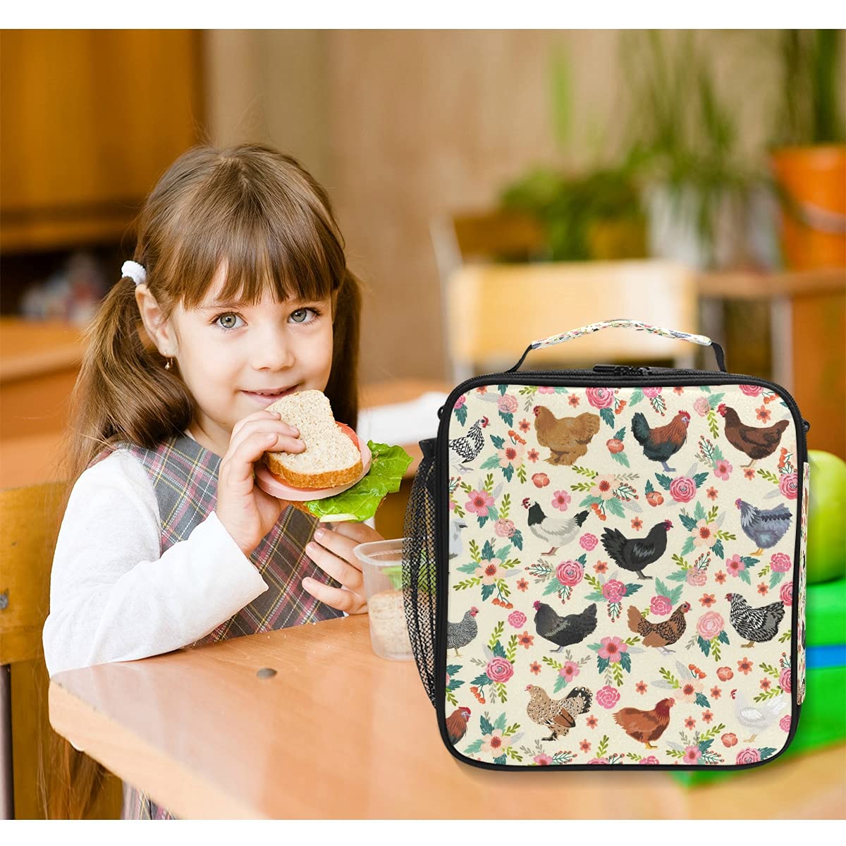 CHIFIGNO Insulated Lunch Bag for Women - Water-Resistant Thermal Tote with Floral Chicken Design, Soft Liner Cooler Bag for Work, School & Picnics | Perfect Lunch Box for Girls & Office Professionals
