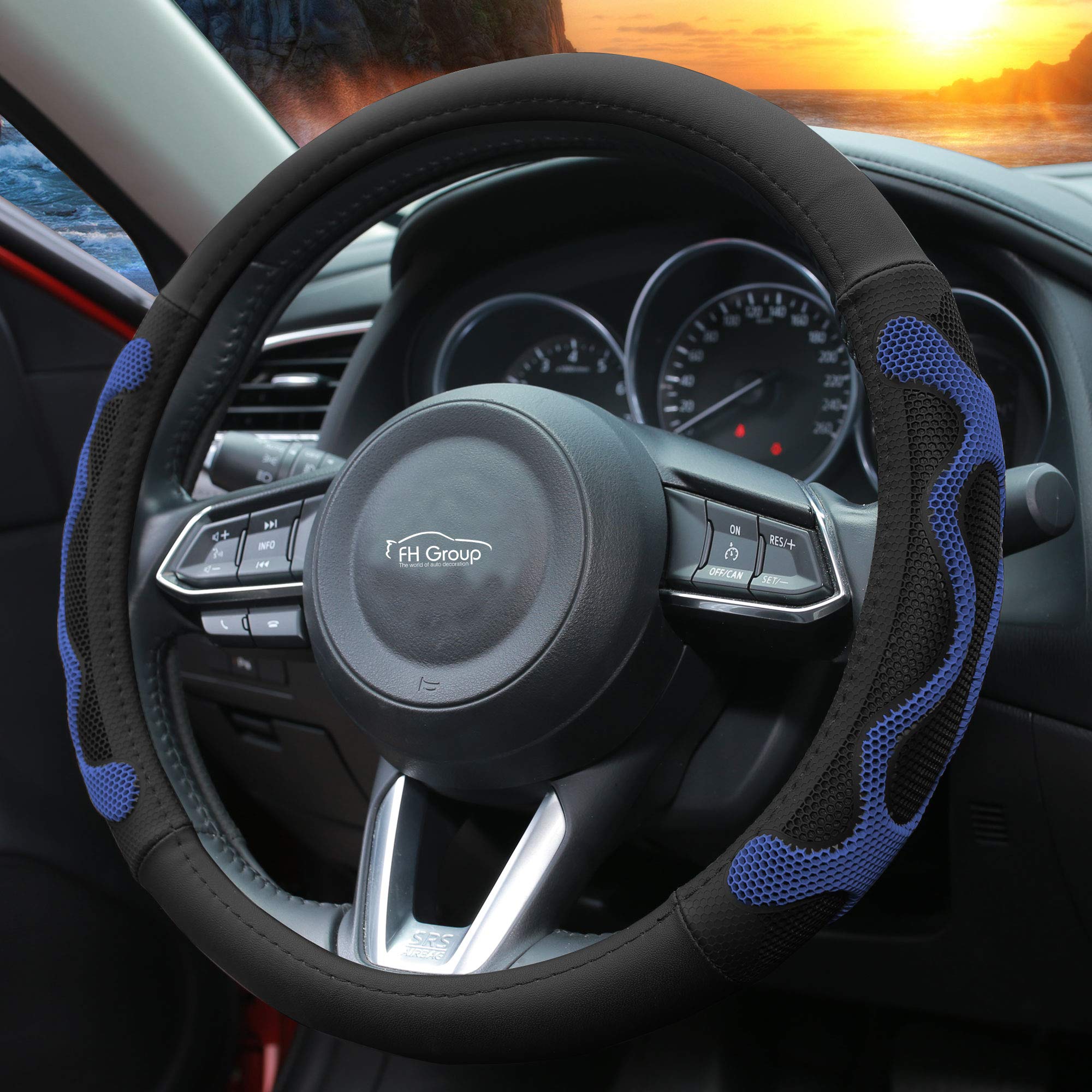 Premium Universal Leather Car Steering Wheel Cover with Anti-Slip Silicone Grip - Blue | Comfort & Style Upgrade for Cars, SUVs, Trucks | Perfect for Daily Commute & Road Trips