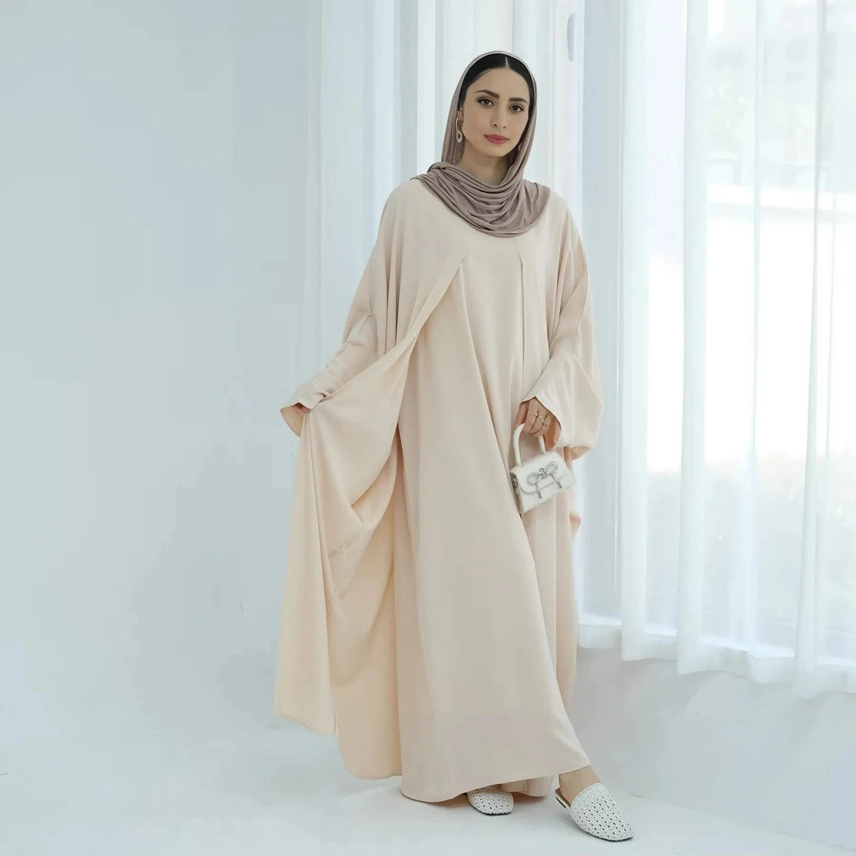 Elegant Splicing Type Nida Abaya Dress #24834 - Modest Islamic Women's Prayer Dress for Mosque & Special Occasions