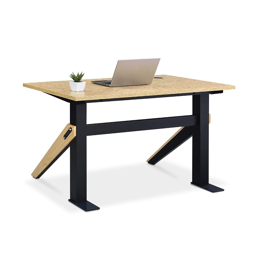 NBF Bend Writing Desk for Home Office - Compact Computer Desk with Built-in Power Outlet - Black Steel Frame & Durable Plywood Laminate Surface - Modern Workstation (48