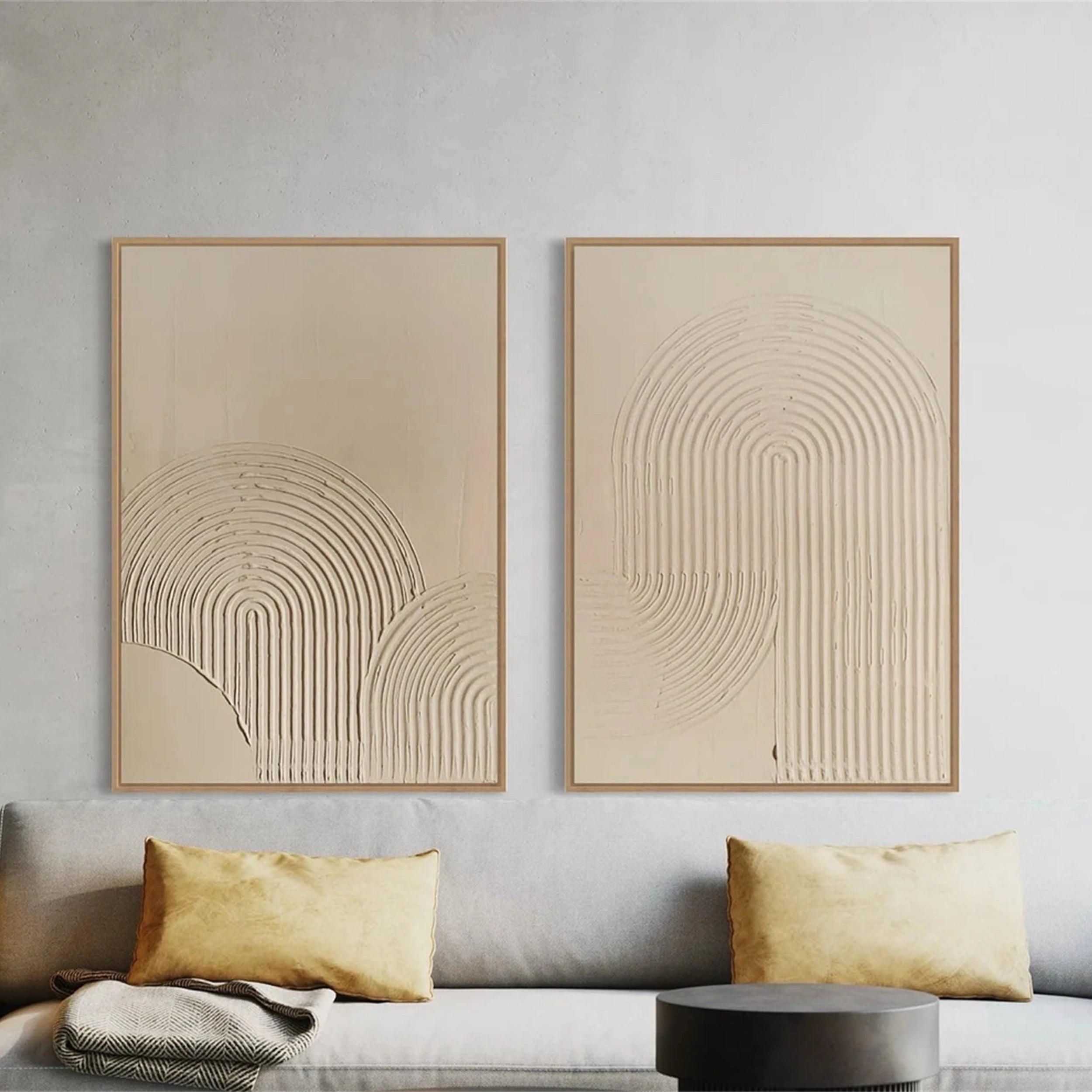 Abstract Beige and Brown Wall Art Set of 2 Paintings - Modern Home Decor for Living Room, Bedroom & Office | #BB092