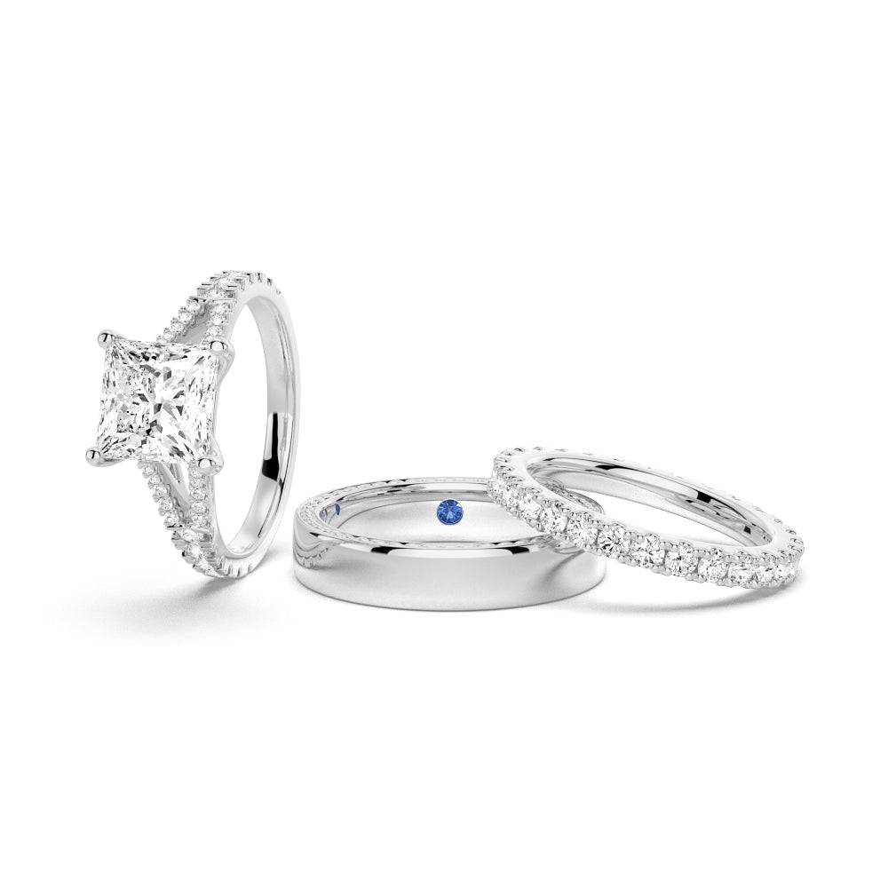 Princess Cut Split Shank Moissanite Engagement & Wedding Ring Set for Couples - Men's Matching Band - Perfect for Proposals, Anniversaries & Romantic Occasions