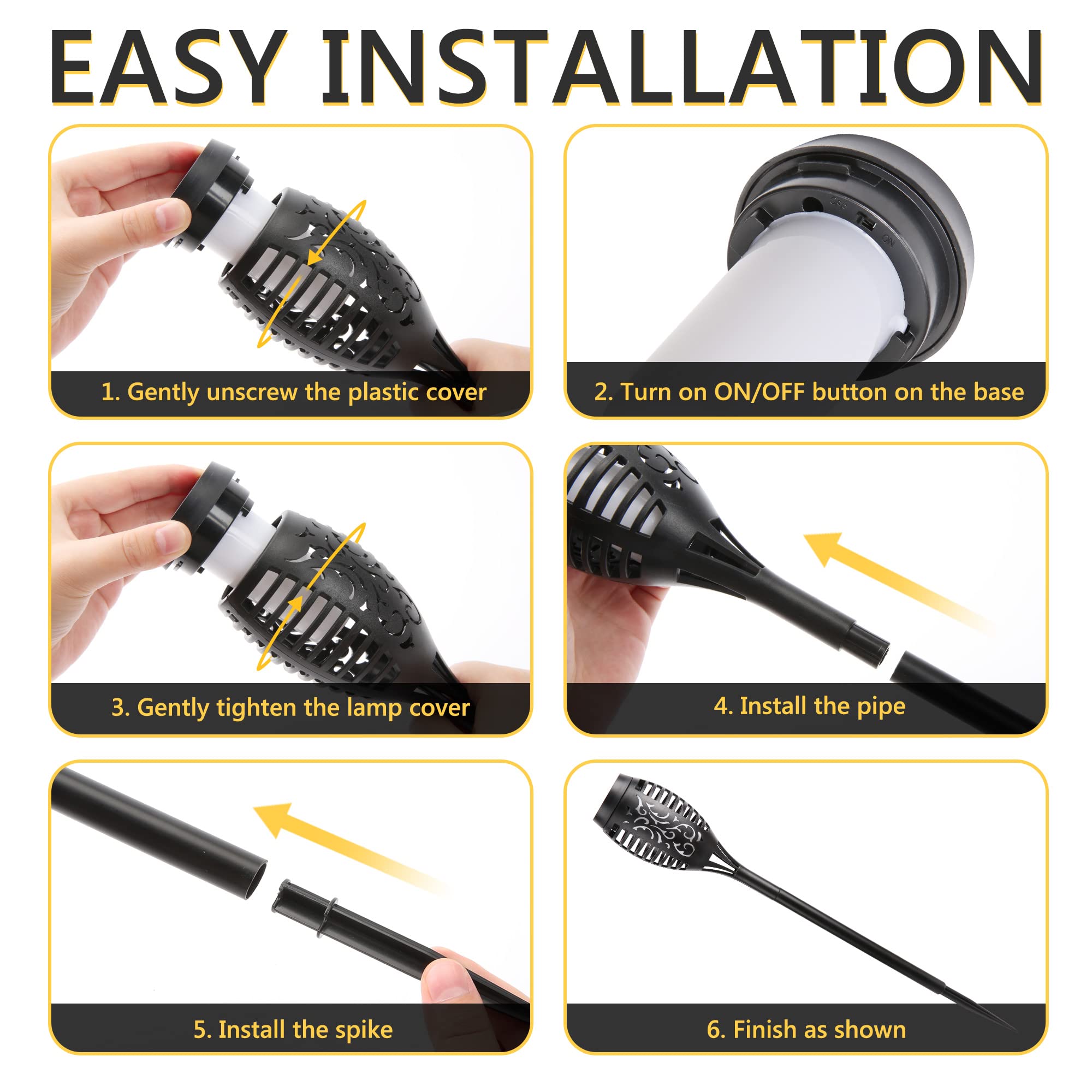 Solar Torch Flame Lights Outdoor - Waterproof Flickering Flame Solar Pathway Lights for Garden, Lawn, Patio, Yard, Driveway | Landscape Decoration Lighting for Backyard, Walkway & Outdoor Parties
