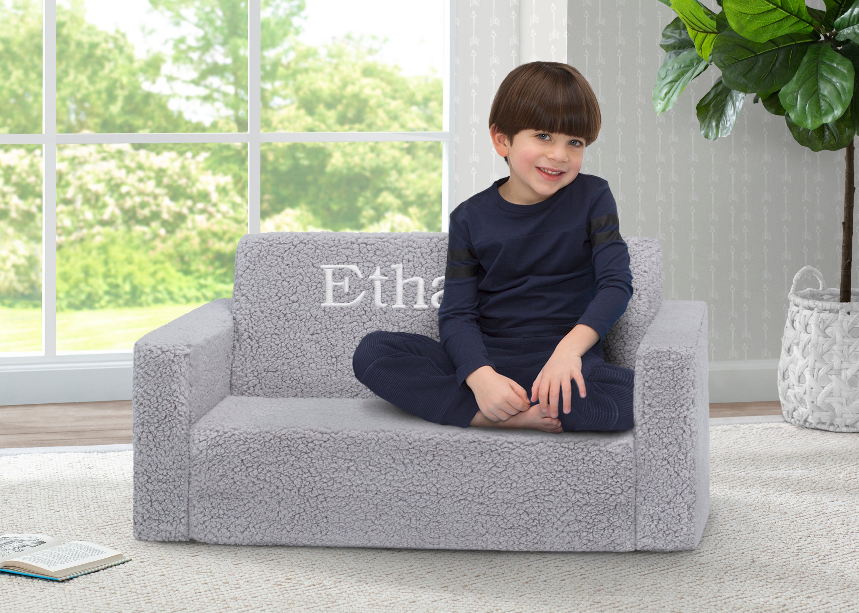 Personalized Cozee Flip Out Sherpa 2-in-1 Convertible Sofa to Lounger for Kids - Soft & Comfy Children's Furniture for Playroom, Bedroom or Nursery
