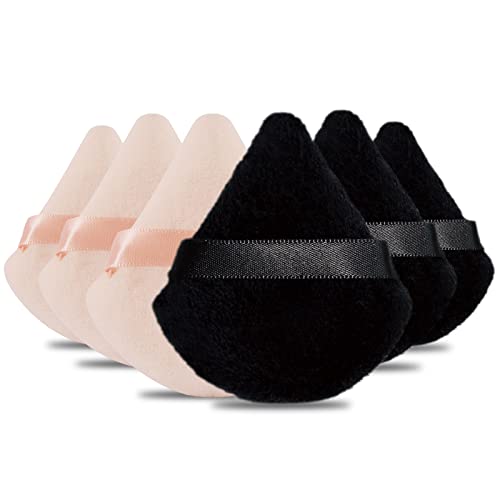 6-Piece Velour Powder Puff Set - Soft Triangle Makeup Sponges for Loose/Mineral/Body Powder - Foundation Blender & Cosmetic Beauty Tools (Nude+Black) - Perfect for Professional Makeup Application & Travel Touch-Ups