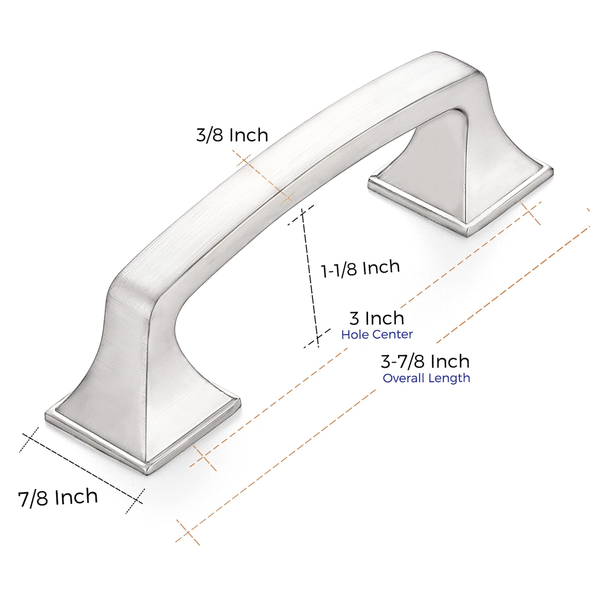 25 Pack Brushed Nickel Cabinet Pulls - 3 Inch Solid Square Drawer Handles for Kitchen Cabinets, Satin Nickel Arch Pulls, Durable Cabinet Hardware for Home & Office Use