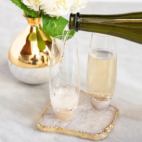 Premium Kivita Crystal & Gold Coasters Set of 2 - Elegant Drink Coasters for Wine Glasses, Coffee Cups & Home Decor - Perfect for Dining Table, Bar Counter & Gift Giving