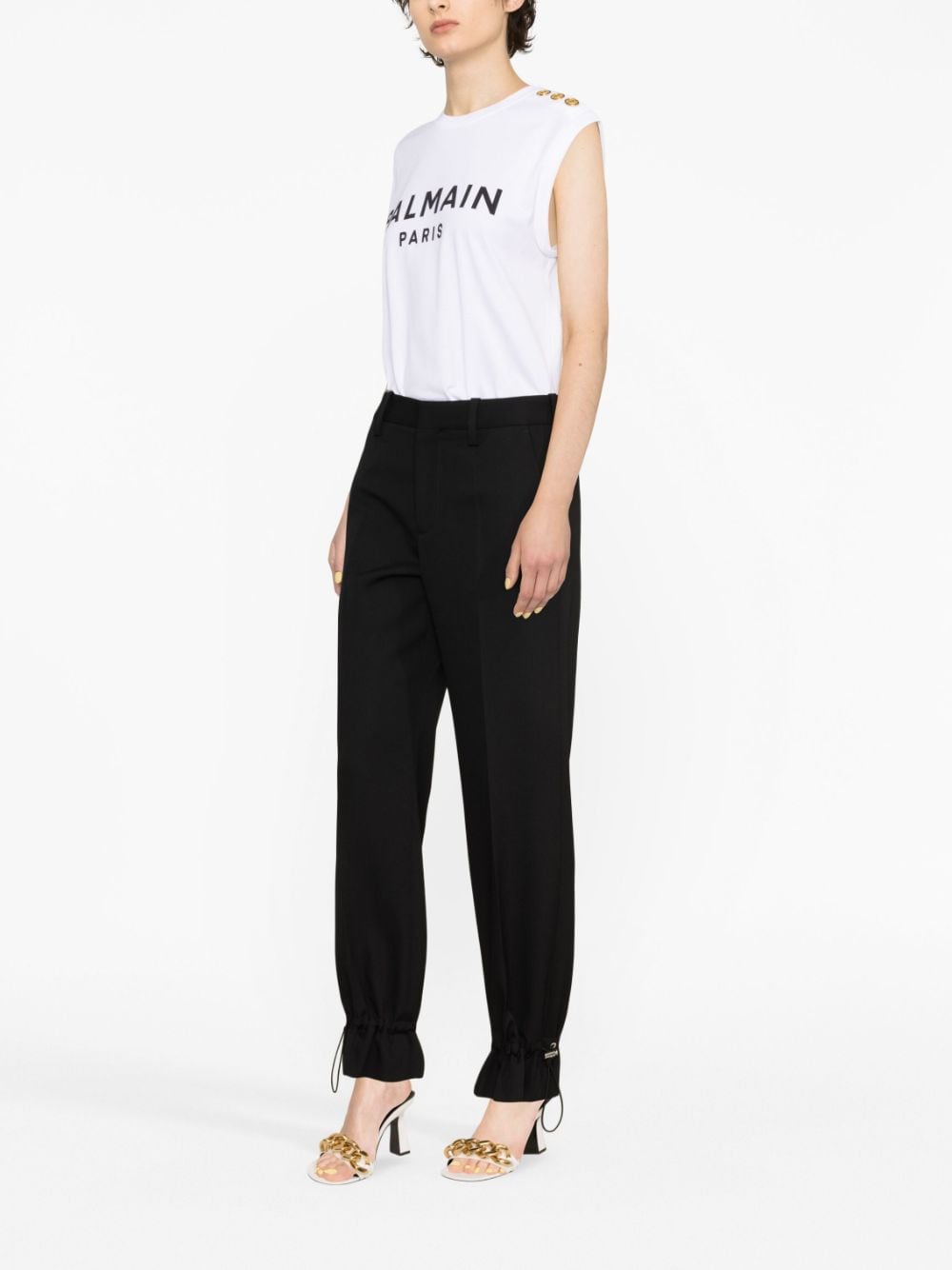 Balmain Women's White Short Sleeve T-Shirt | Luxury Cotton Crewneck Top for Casual & Party Wear | Perfect for Date Night & Office Outfits