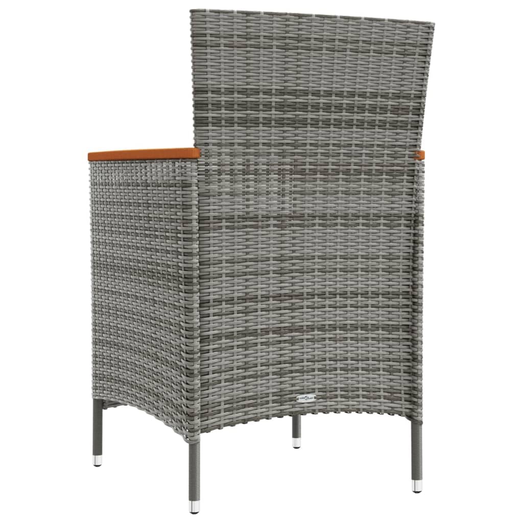 vidaXL Patio Dining Chairs Set of 2 - Weather-Resistant Poly Rattan with Acacia Wood Armrests & Comfortable Cushions - Easy to Clean Outdoor Furniture for Garden, Deck, or Backyard - Gray