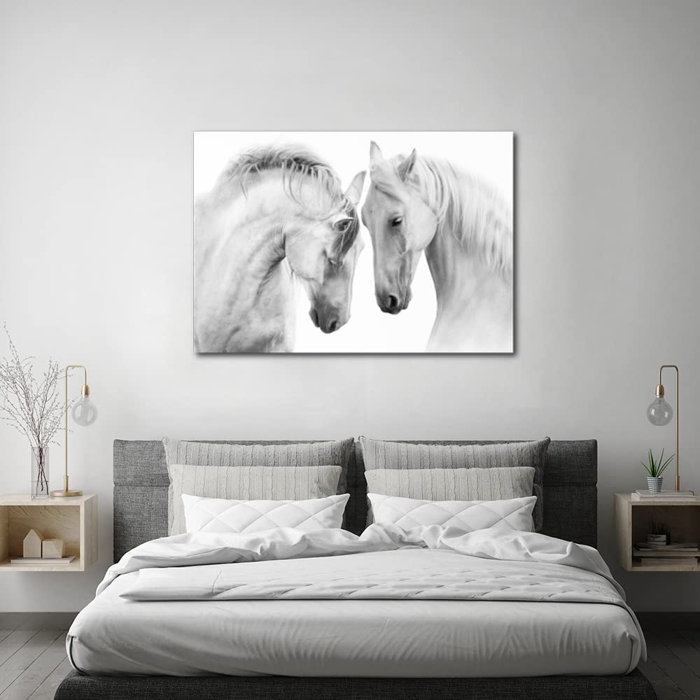 Black and White Horse Wall Art - Modern Canvas Print for Dining Room, Office, Hotel & Living Room Decor - Ready to Hang 140x70cm - Perfect for Farmhouse, Rustic & Contemporary Interior Design