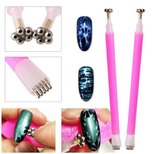 TWIREY Double Head Flower Design Nail Magnet Tool Set - Strong Magnet Stick & Pens for Cat Eye Gel Polish Nail Art - Perfect for Salon & DIY Manicures at Home