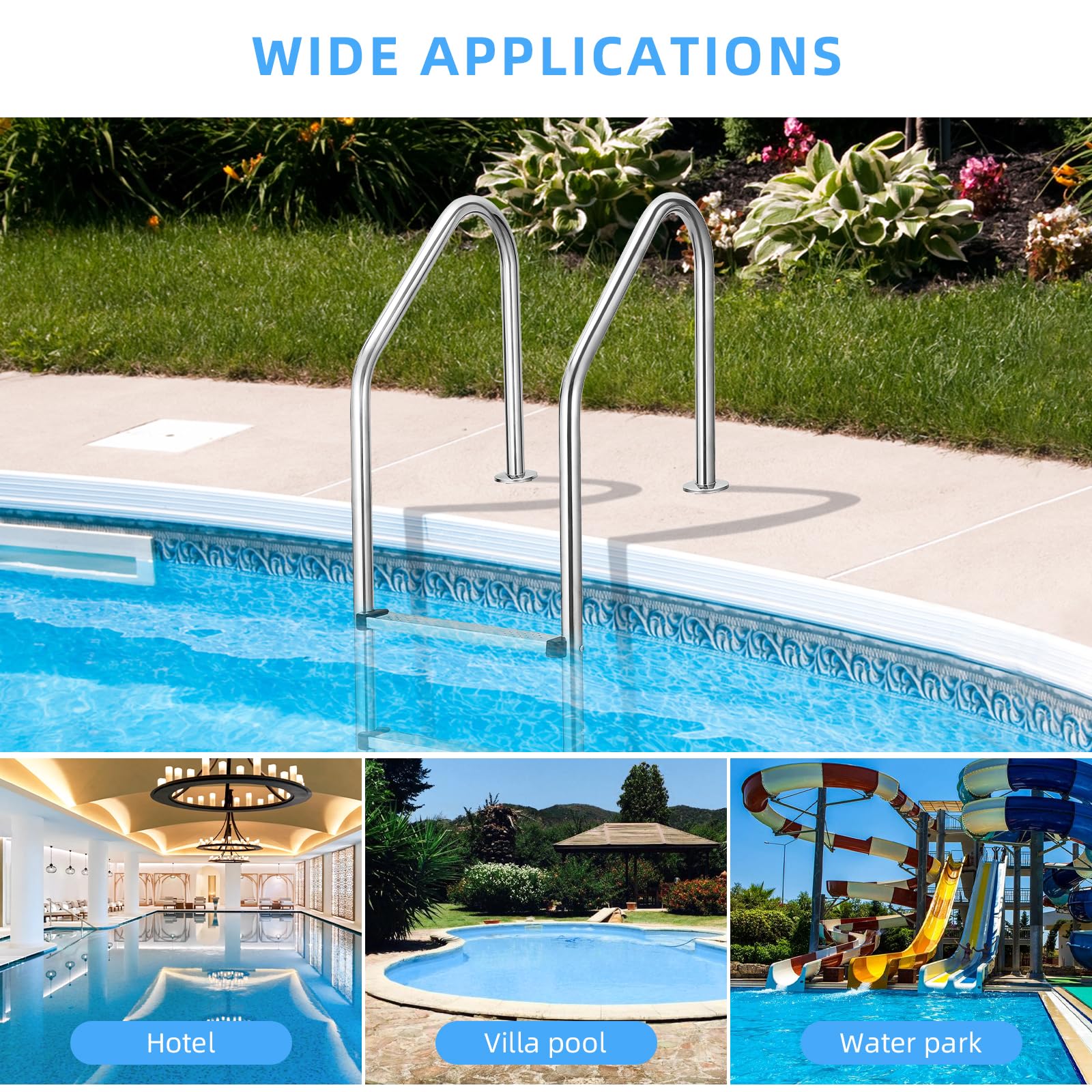 Stainless Steel Swimming Pool Ladder for Inground Pools - 3 Step Non-Slip Stairs with Ergonomic Handrails | Easy Assembly | Durable Pool Access Solution for Safe Entry & Exit | Perfect for Backyard, Residential & Commercial Pools