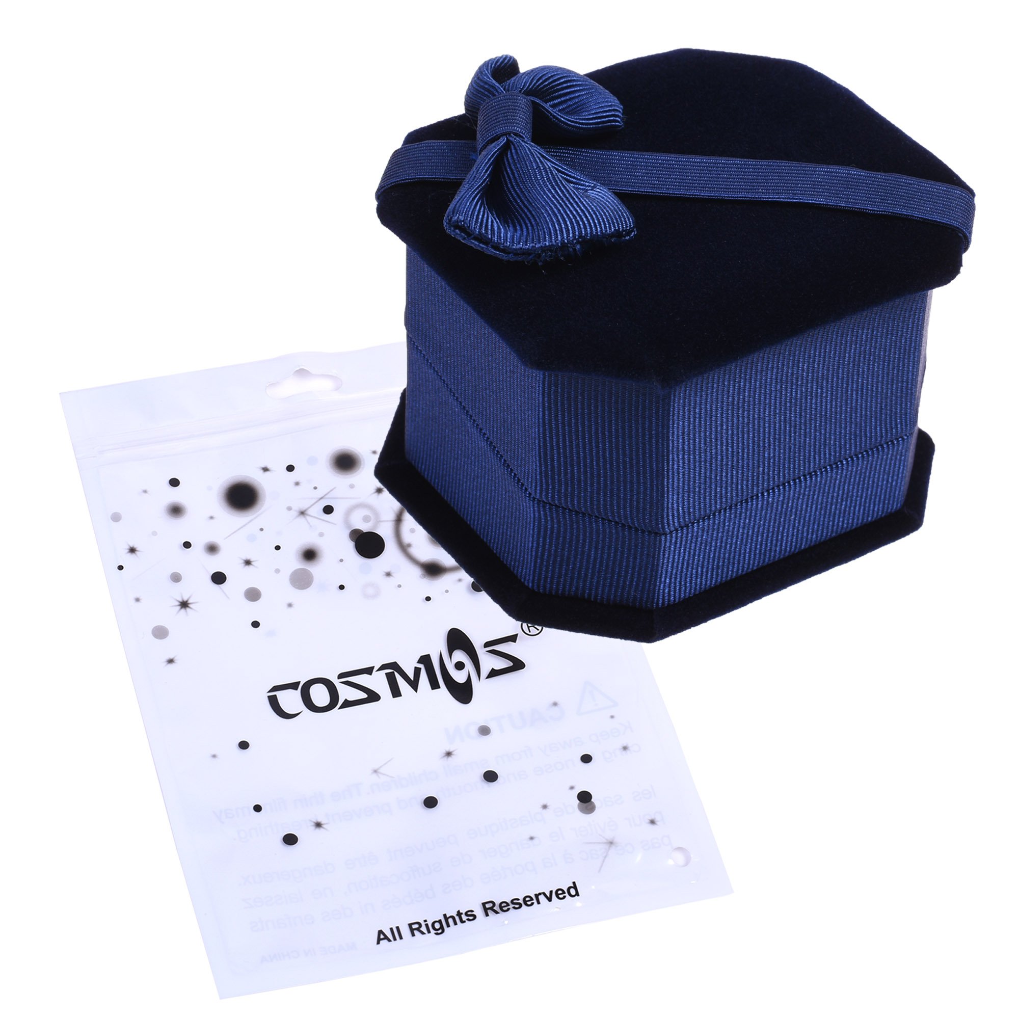 Velvet Octagonal Ring Jewelry Box with Bow - Elegant Wedding & Valentine's Day Gift Case for Rings (Blue) | Perfect for Proposals, Anniversaries & Special Occasions