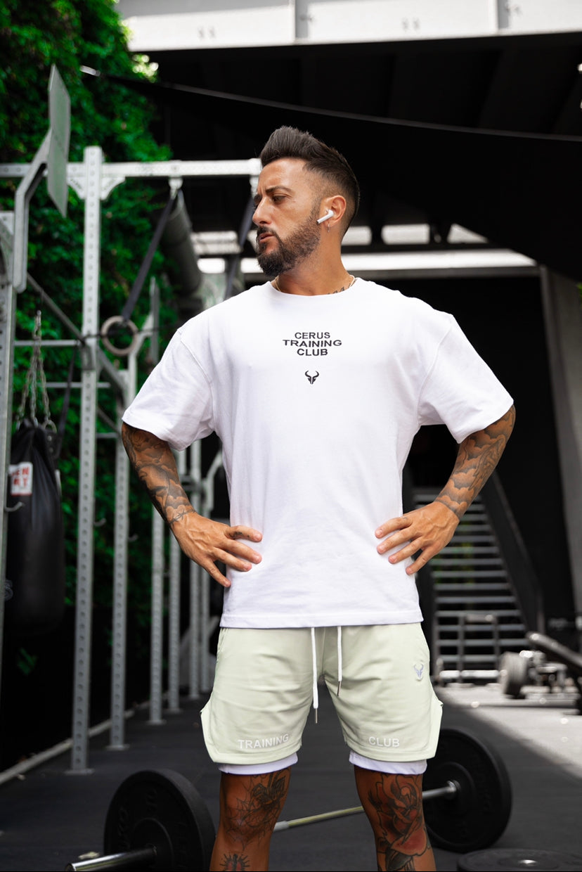 Cerus White Flow Training Club T-Shirt - Breathable Moisture-Wicking Workout Tee for Men & Women - Perfect for Gym, Running, Yoga & Fitness Activities