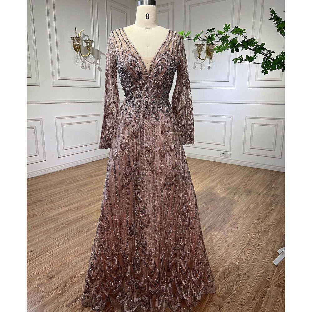 Luxury Beaded Turquoise A-Line Midi Evening Dress for Women - Muslim Formal Gown for Wedding & Party - Serene Hill Collection LA72122 | Elegant Occasion Wear for Special Events