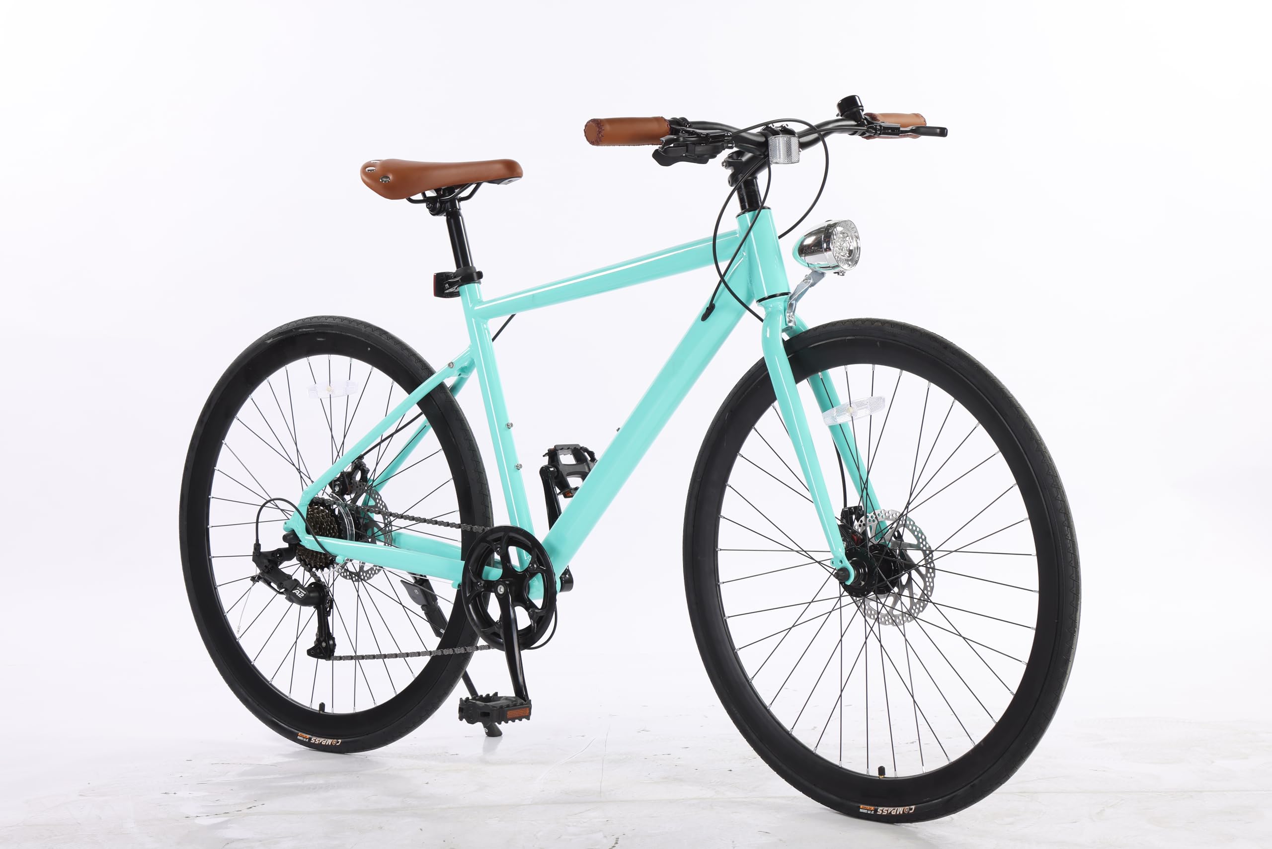 **700C Hybrid Road Bike for Men & Women - 7-Speed Drivetrain, Step-Through or Step-Over Frame, Built-in Lights - Perfect for Commuting, Fitness & Leisure Rides**