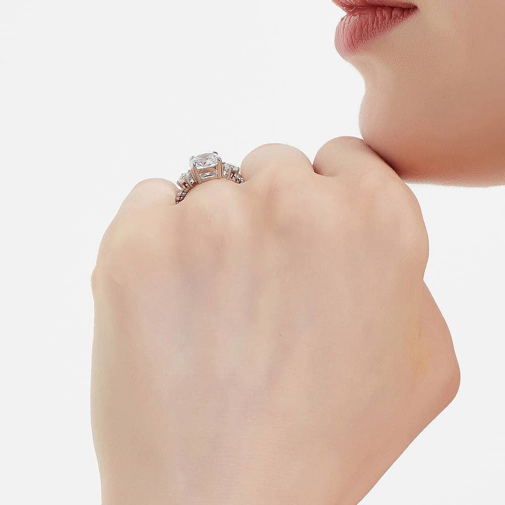 BERRICLE Sterling Silver 3-Stone Wedding & Engagement Ring - 2 Carat Round Cut Cubic Zirconia CZ Woven Band for Women - Rhodium Plated Size 4-10 - Perfect for Proposals, Anniversaries & Special Occasions