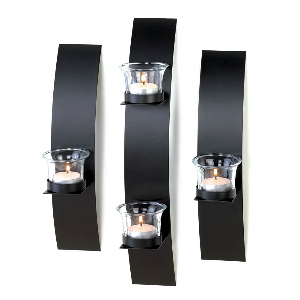 Accent Plus Home Locomotion Black Wall Candle Holder Set - 3 Piece Decorative Wall Sconces for Living Room, Bedroom & Dining Room Lighting