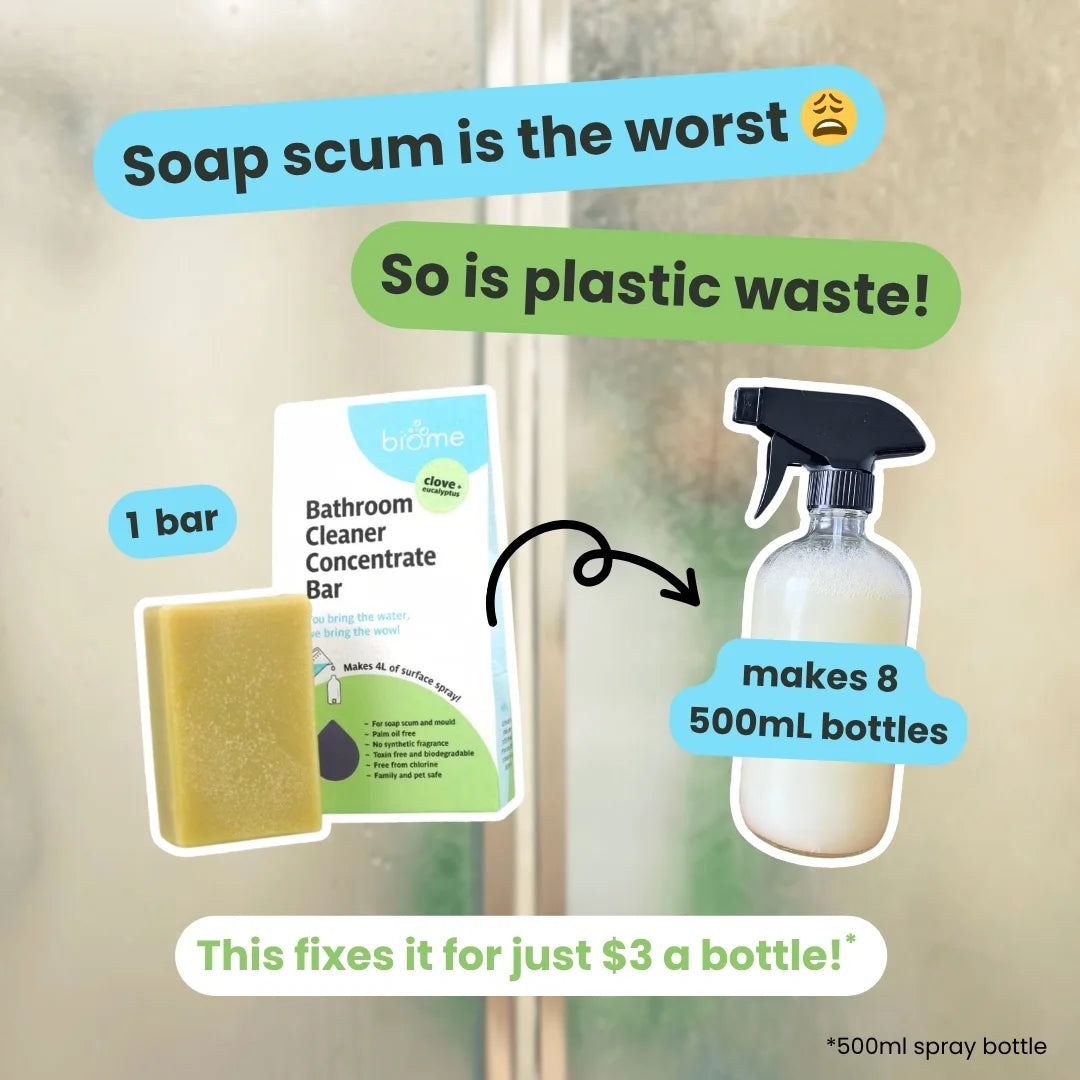 Eco-Friendly Biome Bathroom Cleaner Kit with Free Glass Spray Bottle – Natural, Non-Toxic Solution for Shower, Sink & Tile Cleaning