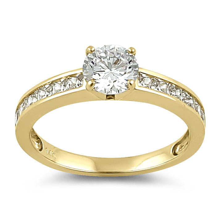 14K Yellow Gold Round 6mm Cubic Zirconia Engagement Ring for Women - Classic Solitaire Wedding Band, Anniversary Gift, Promise Ring for Her - Perfect for Proposals, Bridal Jewelry & Special Occasions