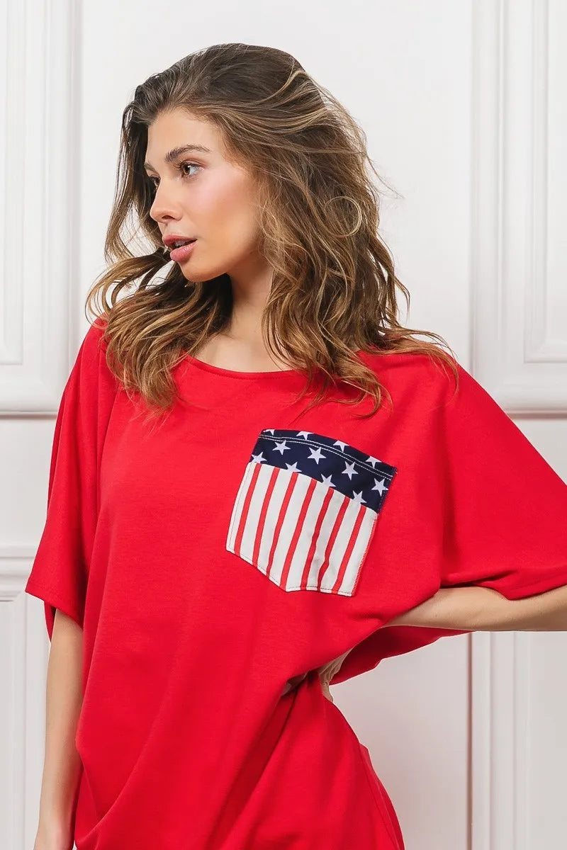 BiBi French Terry Women's Top with Front Pocket & Dolman Sleeves - Casual Loungewear for Home & Street Style