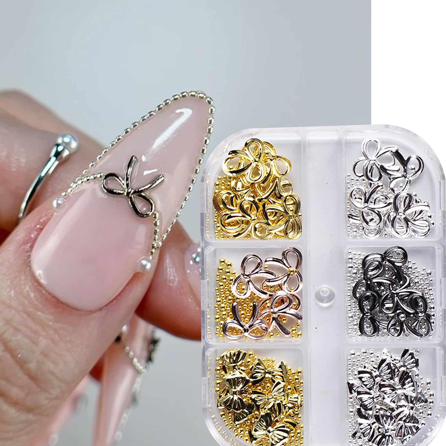 3D Bow Nail Charms - Gold Silver Nail Art Accessories for DIY Nail Designs