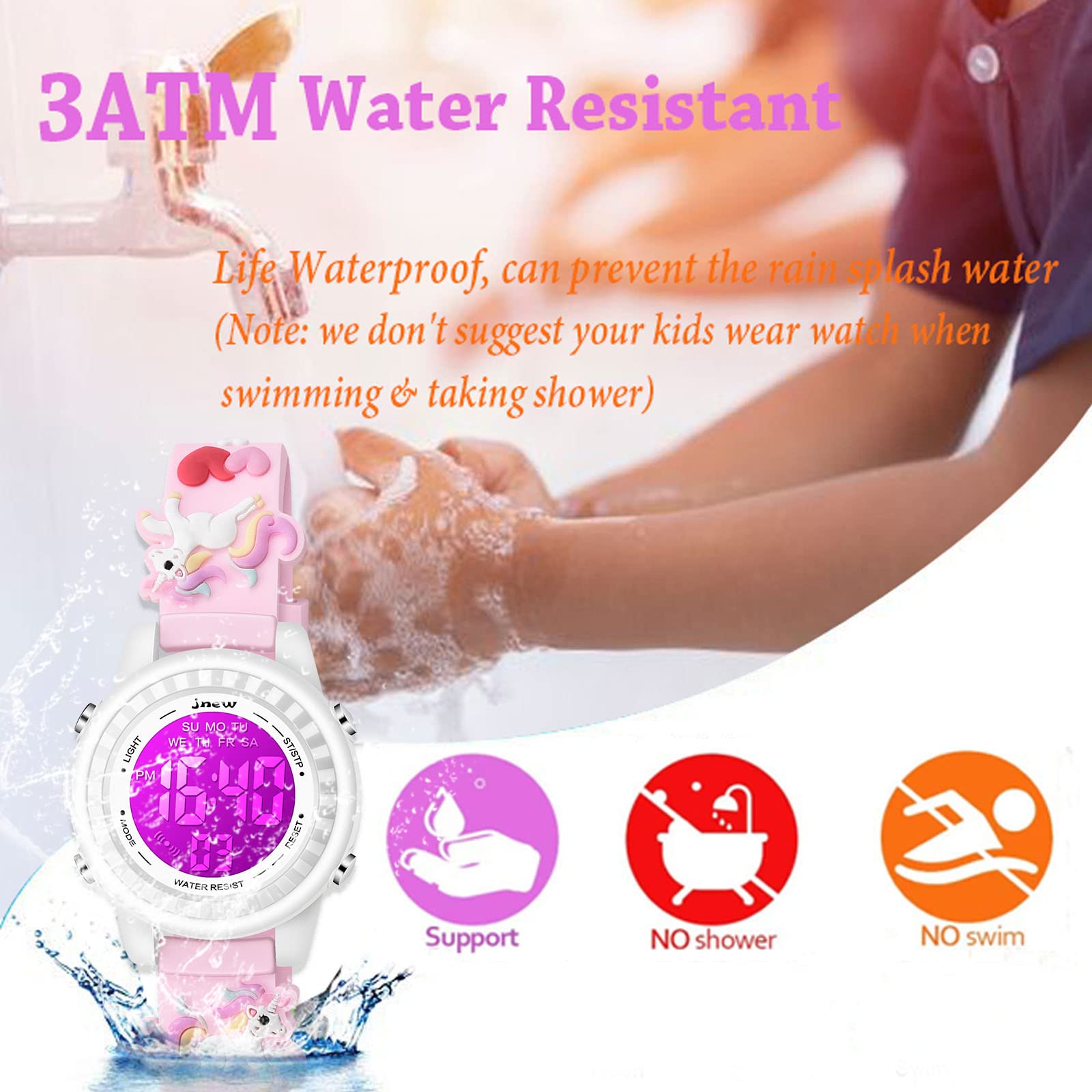 Venhoo Kids Digital Watch - 3D Cartoon Waterproof Wristwatch with 7 Color LED Lights, Alarm & Stopwatch for Girls Ages 3-10 | Perfect for School, Playtime & Outdoor Activities