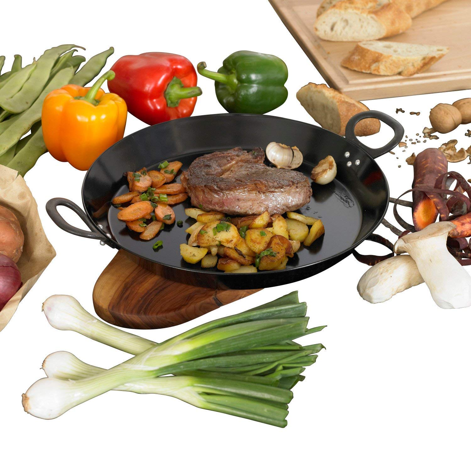 Rosle 24cm Black Cast Iron Serving Pan with Enameled Handle - Perfect for Searing, Roasting & Serving Steaks, Vegetables & More in Style