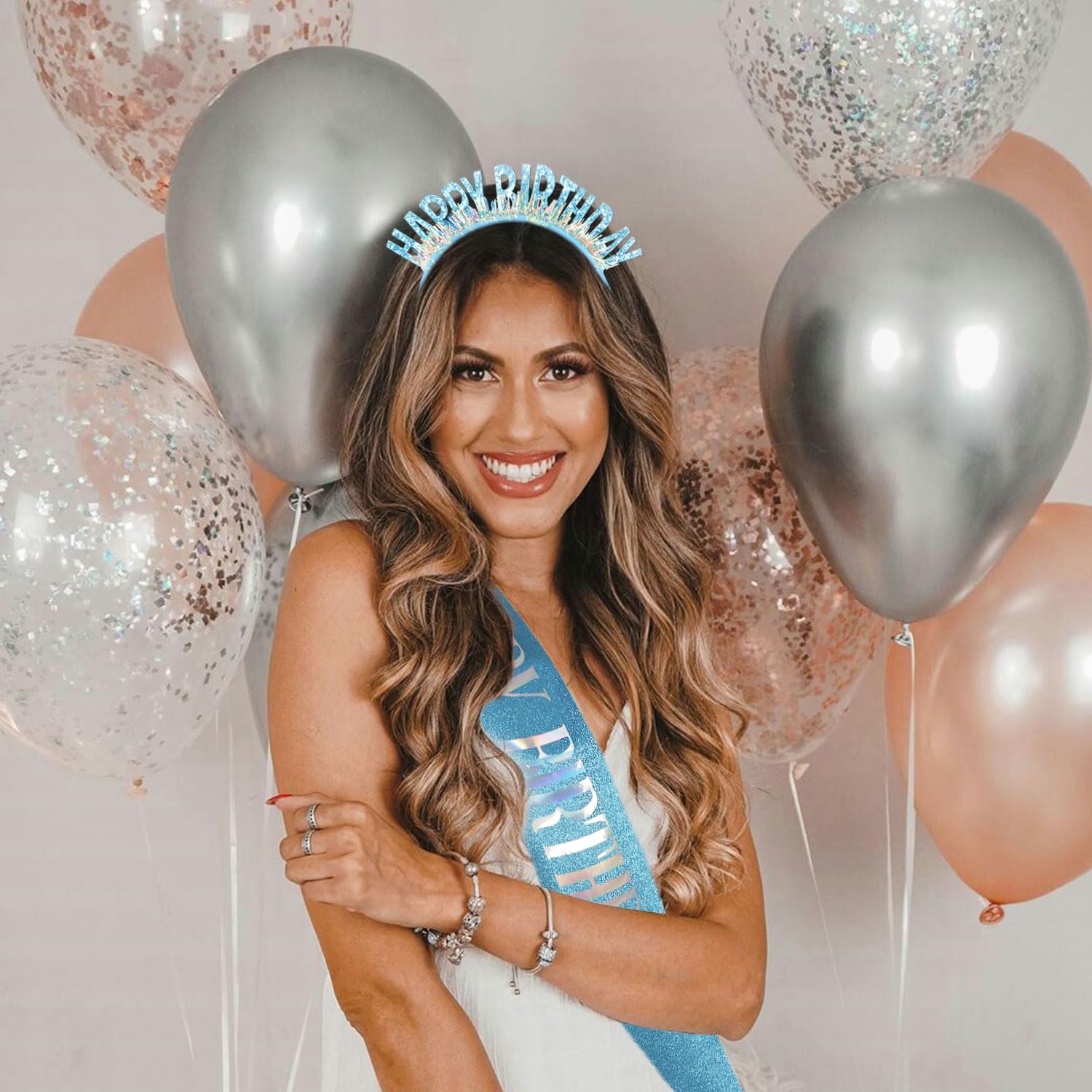 Aprince Birthday Headband & Tiara Set - Blue Birthday Crown & Sash for Women & Girls - Happy Birthday Party Decorations - Perfect for Birthday Celebrations, Photo Shoots & Special Occasions