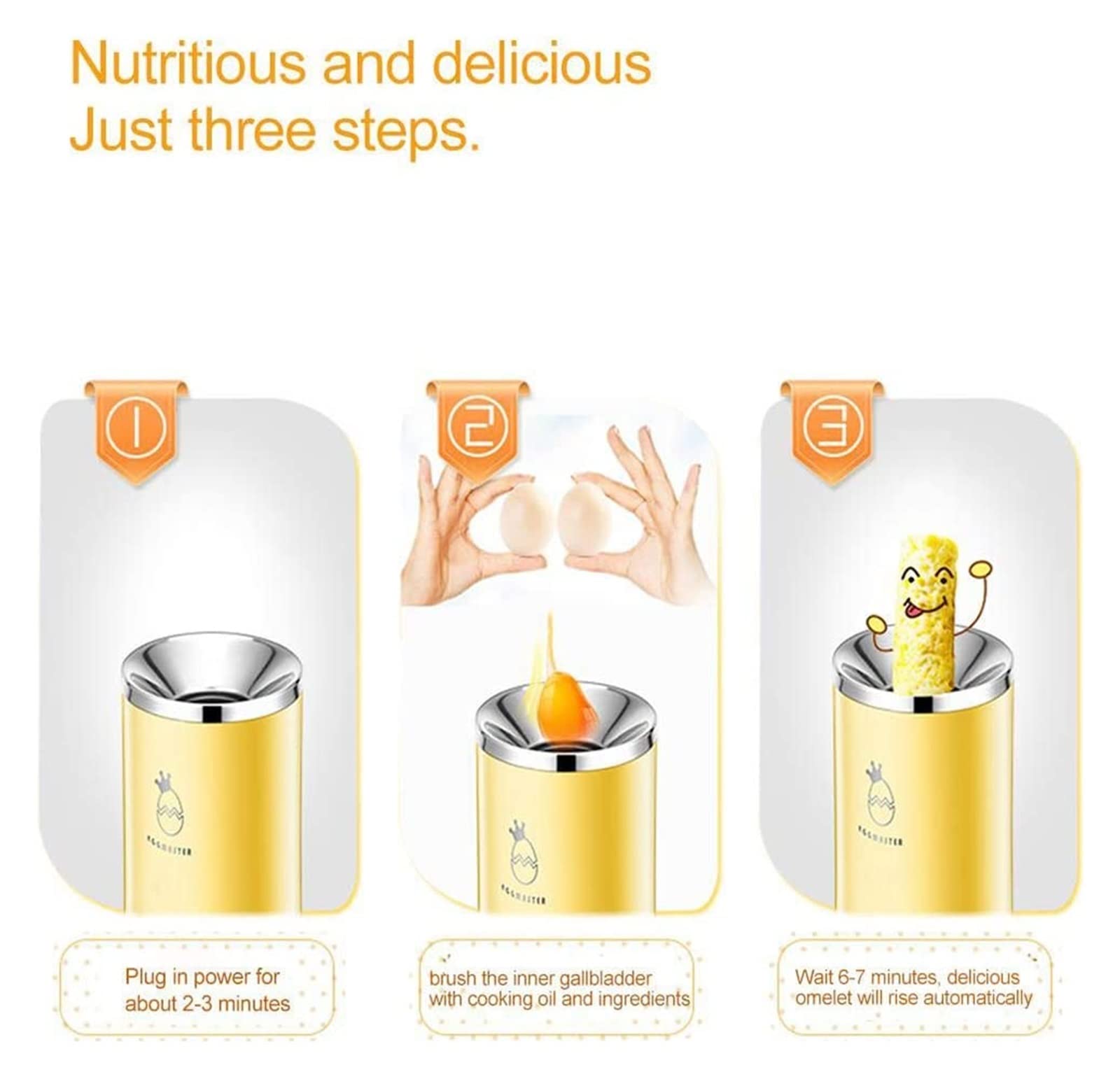 Automatic Electric Egg Roll Maker Machine - Mini Omelette Cup Cooker with 100 Bamboo Sticks (Yellow) for Breakfast, Snacks, and Party Food Preparation