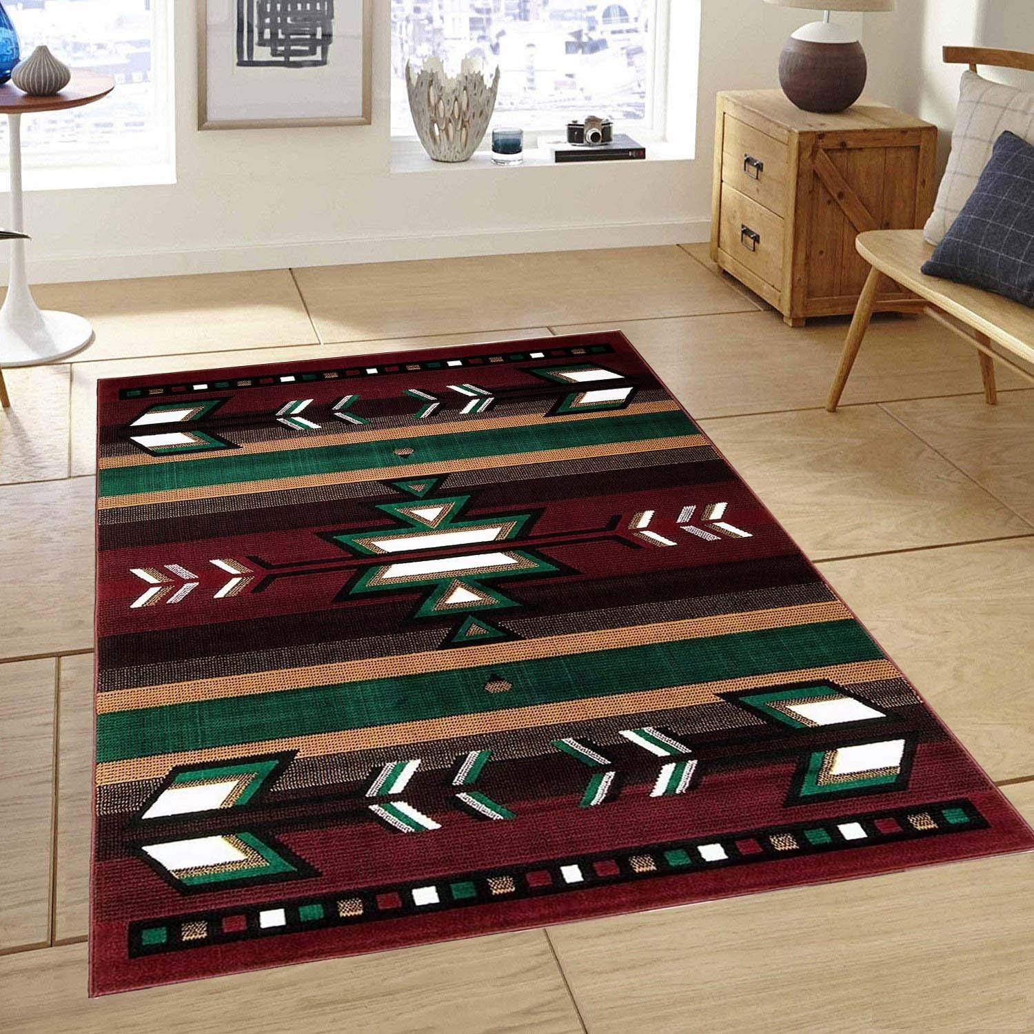 Champion Rugs Southwest Southwestern Native American Indian Burgundy Area Rug 2’x3’ - Perfect for Living Room, Bedroom & Boho Home Decor