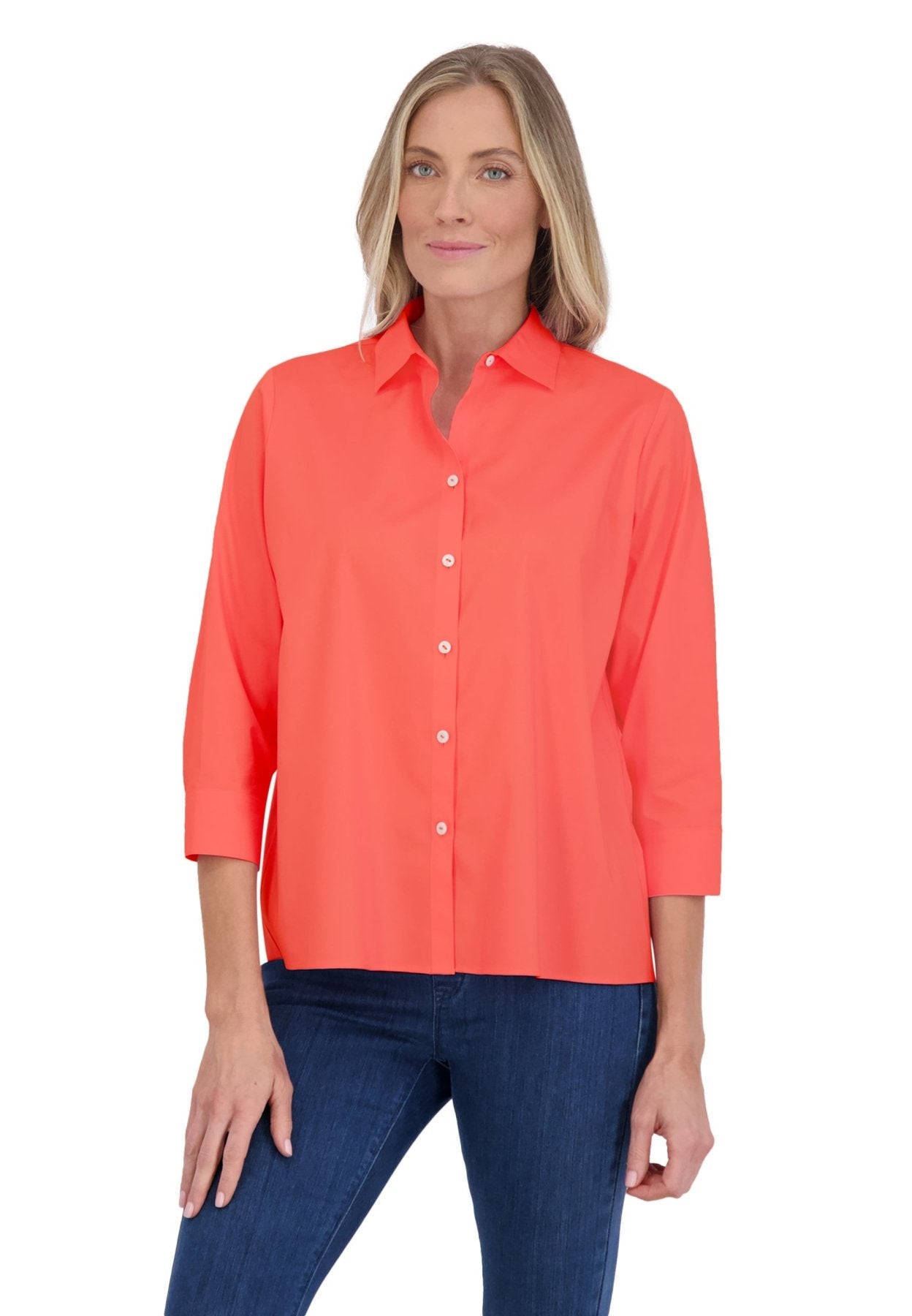 Sandra No Iron Stretch 3/4 Sleeve Blouse for Women - Wrinkle-Free Comfort Shirt for Work, Travel & Casual Wear