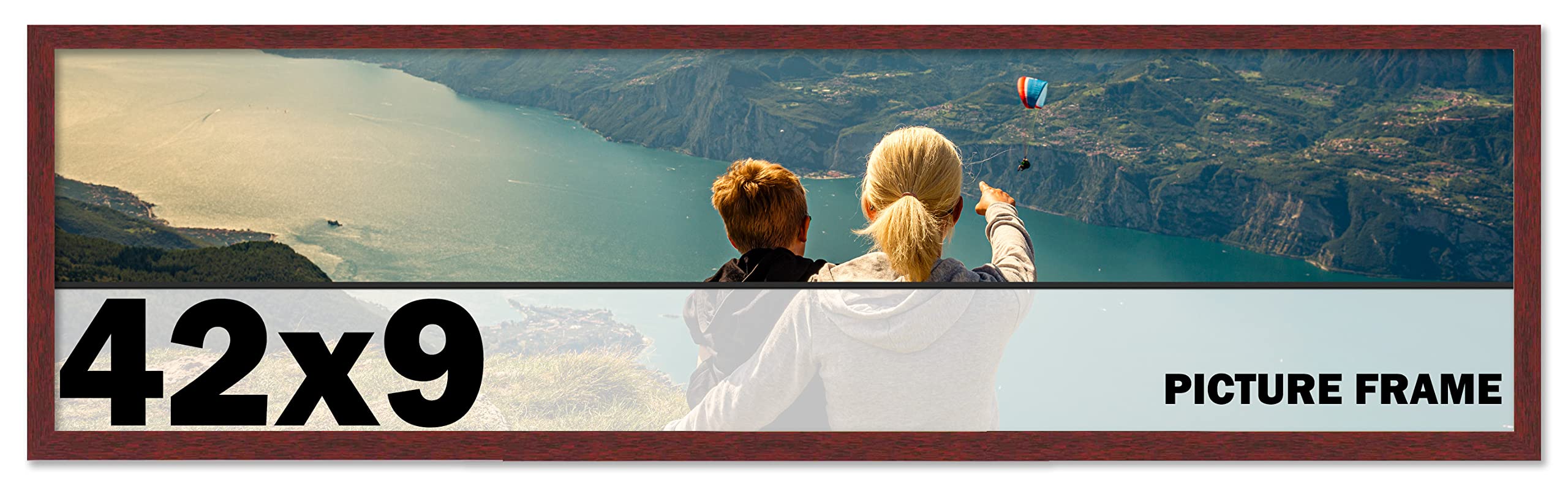 CountryArtHouse 42x9 Inch Solid Mahogany Wood Picture Frame - Premium Brown Wooden Photo Frame Kit with UV Plexiglass, Acid-Free Backing & Hanging Hardware - Perfect for Wall Art, Family Photos, and Home Decor