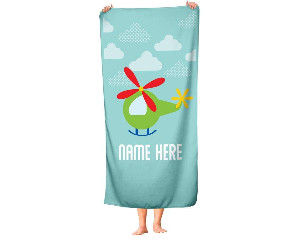 Personalized Extra Large Green Helicopter Towel for Kids & Adults - Custom Oversized Travel, Beach, Pool & Bath Towel for Toddler, Baby Boys & Girls - Perfect for Swimming, Vacation & Spa Days