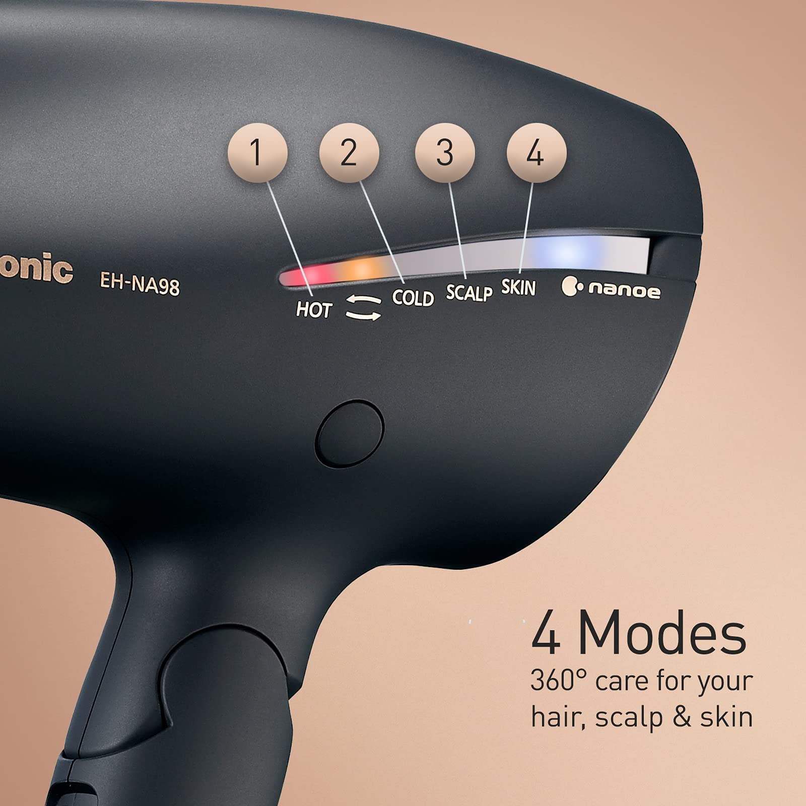 Panasonic EH-NA98 Nanoe Hair Dryer with Double Mineral Technology - Folding Travel Hair Dryer for Damaged Hair, Reduces Frizz & Split Ends - Includes Styling Nozzle, Hair Brush & Travel Pouch - Perfect for Home Use, Salon Styling & Holiday Gifts